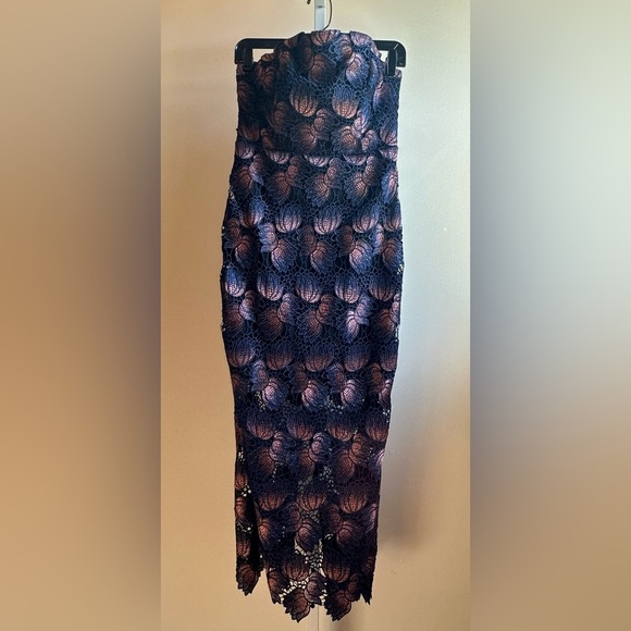NWT Milly Kait Metallic Ombre Strapless Tulip Dress 8 Navy Blue Copper Lace - Picture 4 of 11